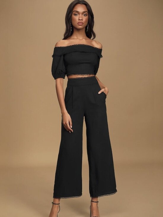 Lulus Pants - Lulus Bask In Glory Black Crochet Lace Wide-Leg Pants​ NWT